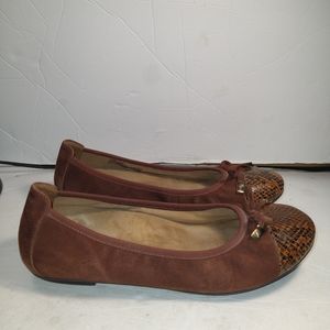 Vionic Spark Minna Brown Suede Snakeprint Ballet Flats Women's sz 7.